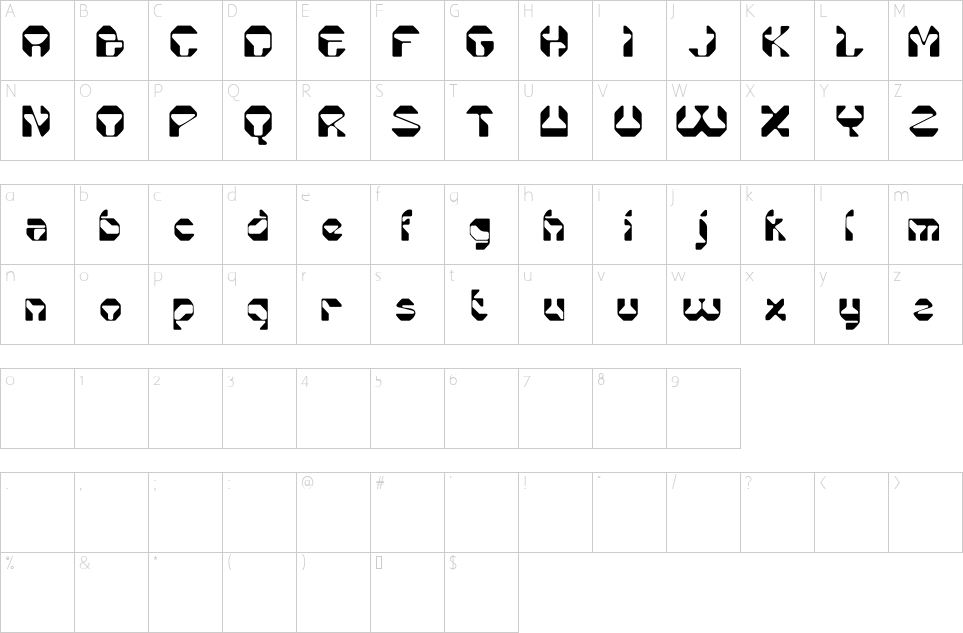 Mapa de caracteres da fonte Alacus Blur Font