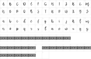 Mapa de caracteres da fonte Albret Handwritten Script Font