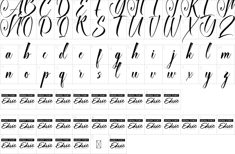Mapa de caracteres da fonte Alexandrines Font