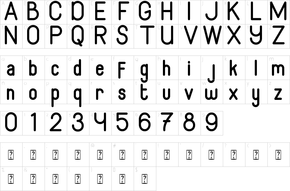 Mapa de caracteres da fonte Algeko Font