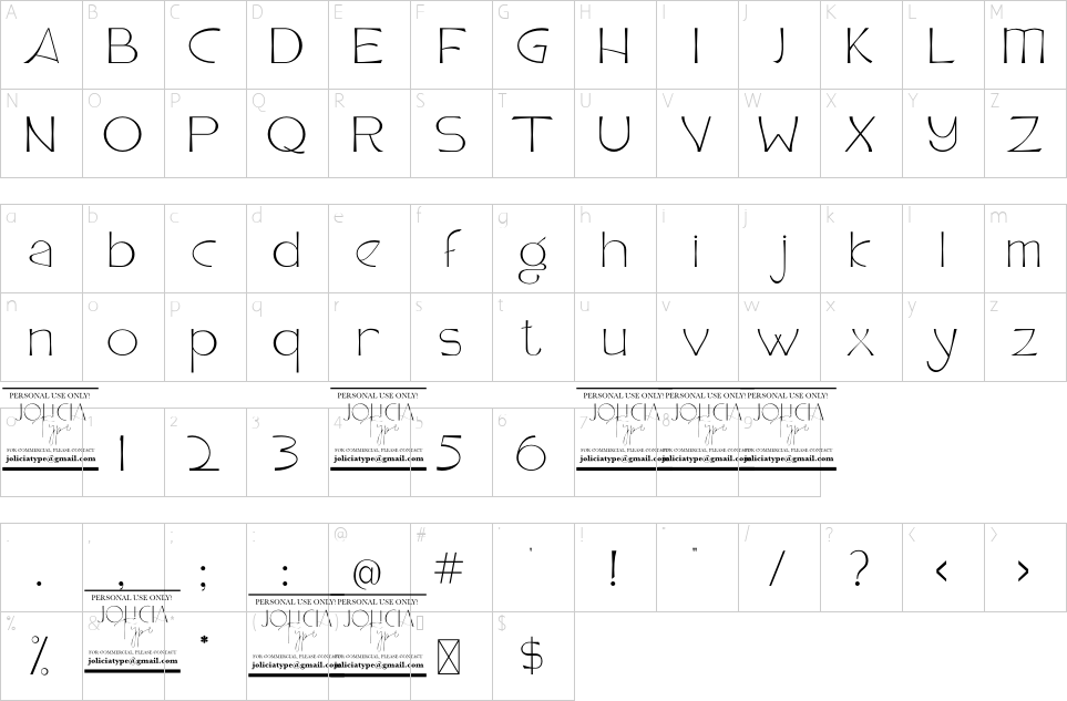 Mapa de caracteres da fonte Algeron Font