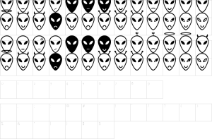 Mapa de caracteres da fonte Alien Faces Font