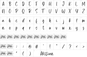 Mapa de caracteres da fonte Alissian Font