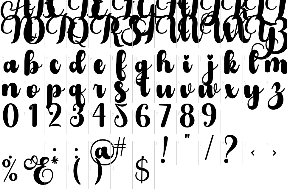 Mapa de caracteres da fonte Alistia Font