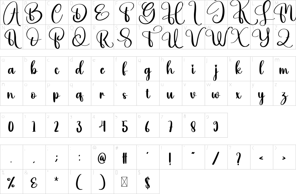 Mapa de caracteres da fonte Alive Font