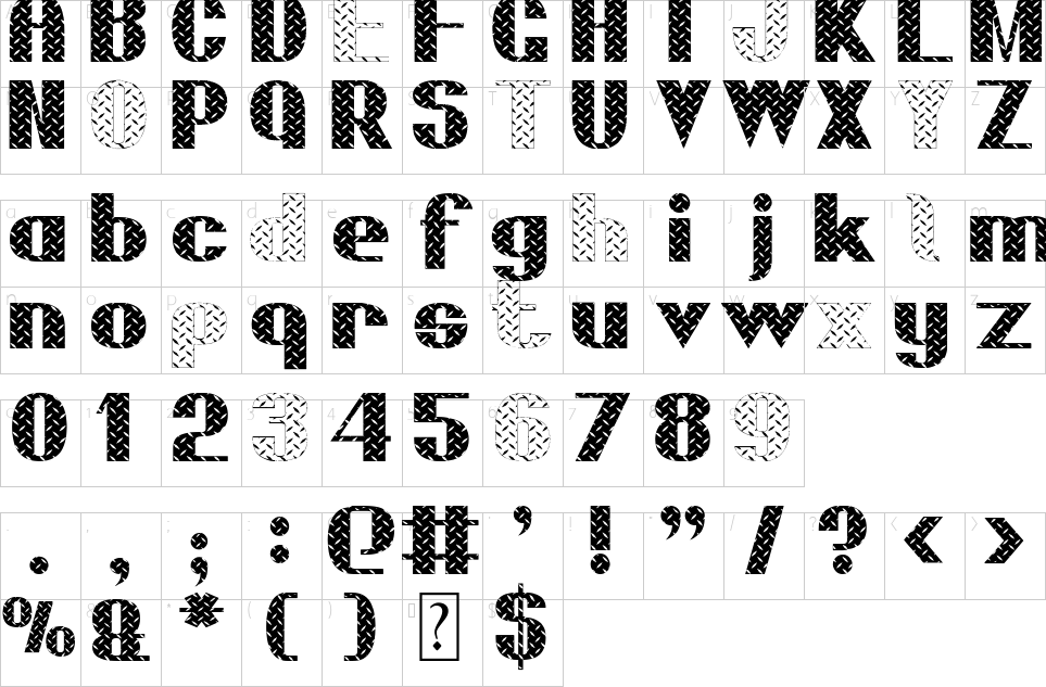 Mapa de caracteres da fonte All Diamond Plated Font