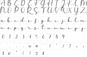 Mapa de caracteres da fonte Allesia Font