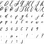 Mapa de caracteres da fonte Allessa Curly Font