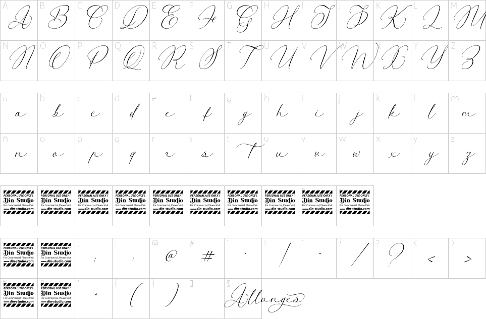 Mapa de caracteres da fonte Allonges Font