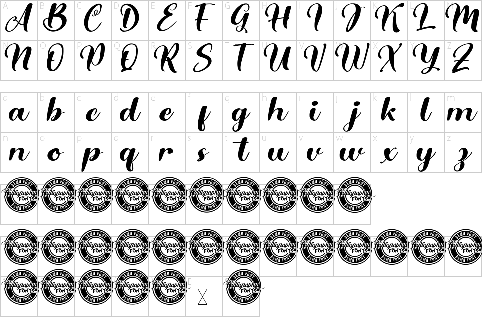 Mapa de caracteres da fonte Allure Aesthetic Font