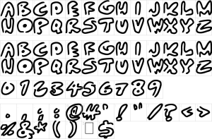 Mapa de caracteres da fonte Almost Outlines Font