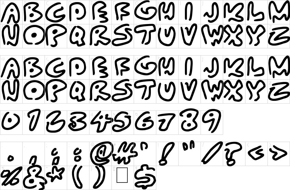 Mapa de caracteres da fonte Almost Outlines Font