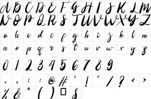 Mapa de caracteres da fonte Almostury Font