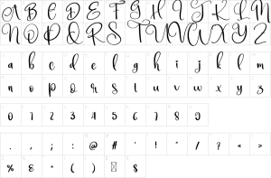 Mapa de caracteres da fonte Alone Font