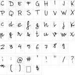 Mapa de caracteres da fonte Alone Strand Font