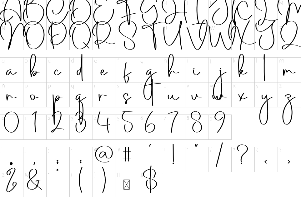 Mapa de caracteres da fonte Alphabet Font
