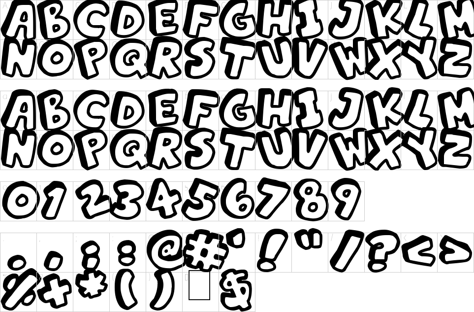 Mapa de caracteres da fonte Alphabet Souplings Font