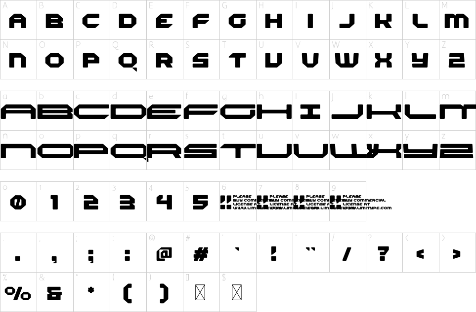 Mapa de caracteres da fonte Alphatron Font