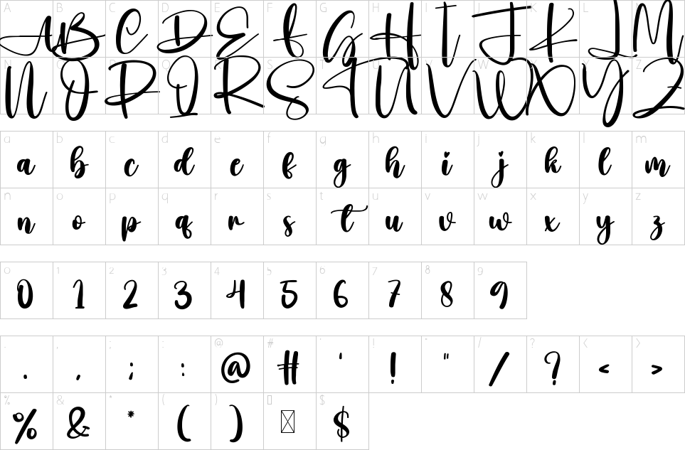 Mapa de caracteres da fonte Already Font