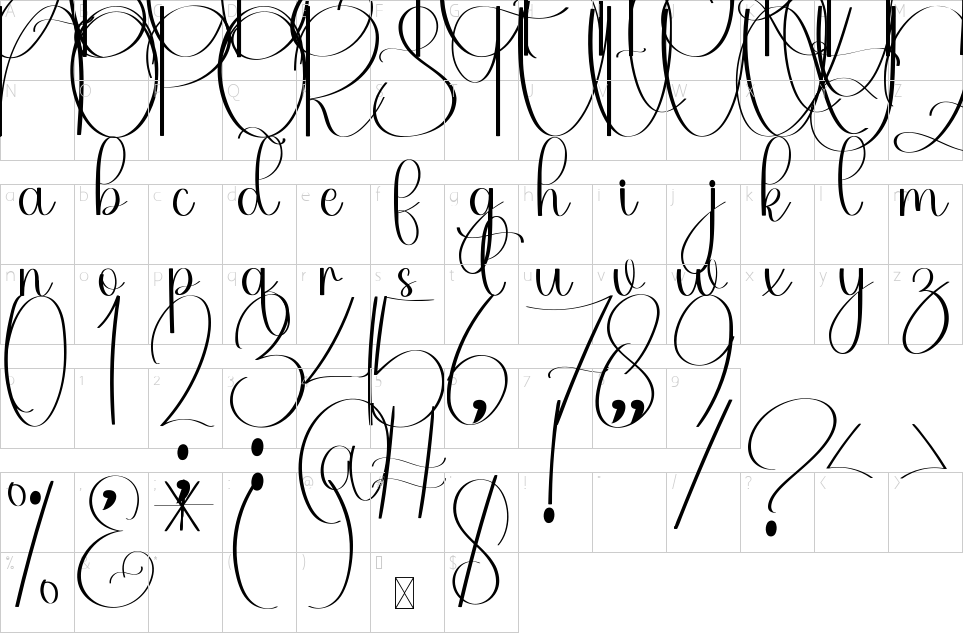 Mapa de caracteres da fonte Always Font