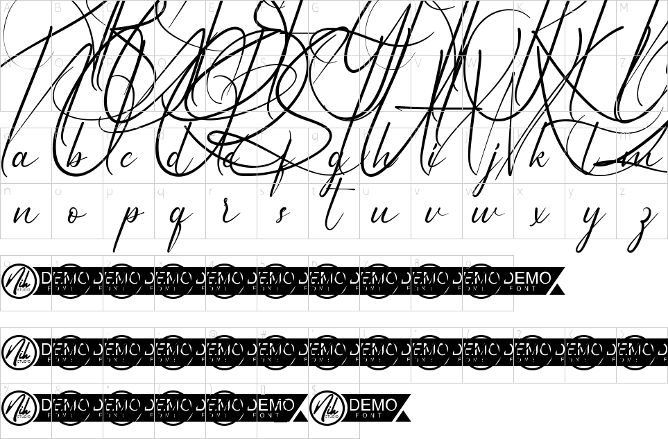 Mapa de caracteres da fonte Amaya Signature Font