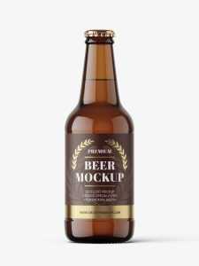 Amber beer bottle mockup / 330 ml