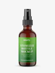 Amber bottle with atomizer mockup