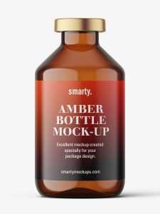Amber bottle with crimp seal mockup / 50ml