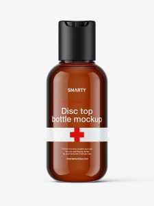 Amber bottle with disc top lid mockup