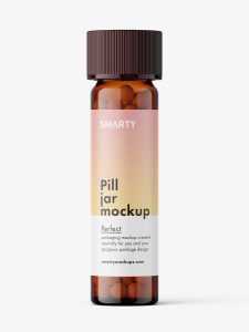 Amber bottle with herbal pills mockup