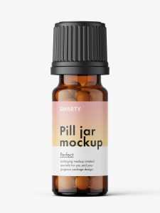 Amber bottle with pills mockup / 10 ml