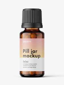 Amber bottle with pills mockup / 15 ml