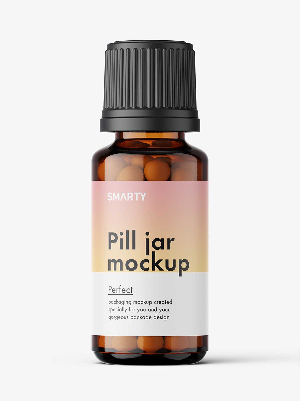 Amber bottle with pills mockup / 15 ml