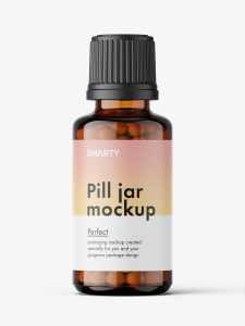 Amber bottle with pills mockup / 30 ml