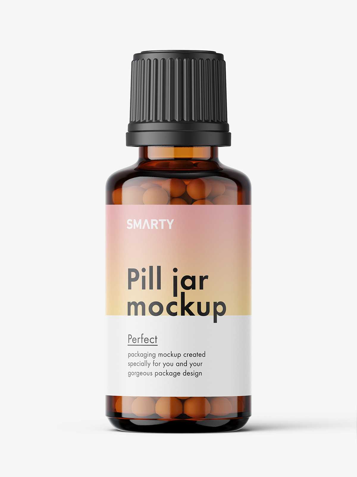 Amber bottle with pills mockup / 30 ml