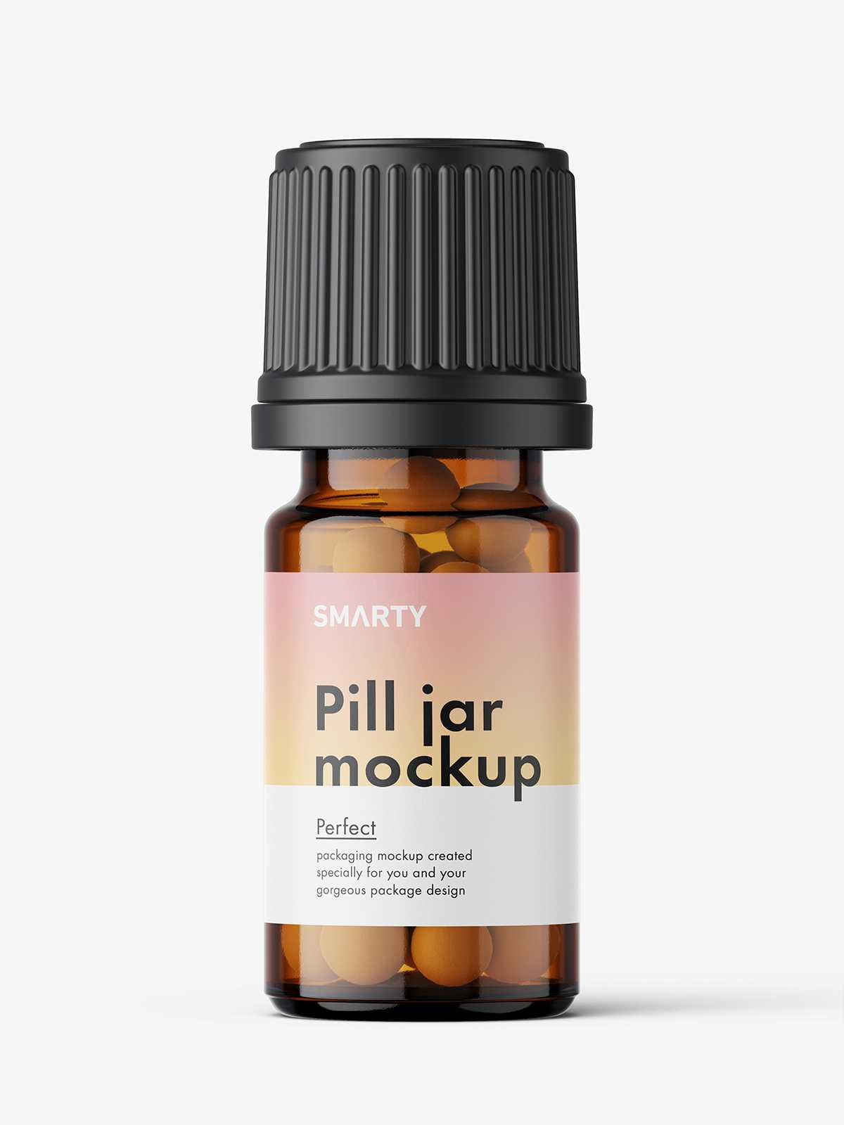Amber bottle with pills mockup / 5 ml
