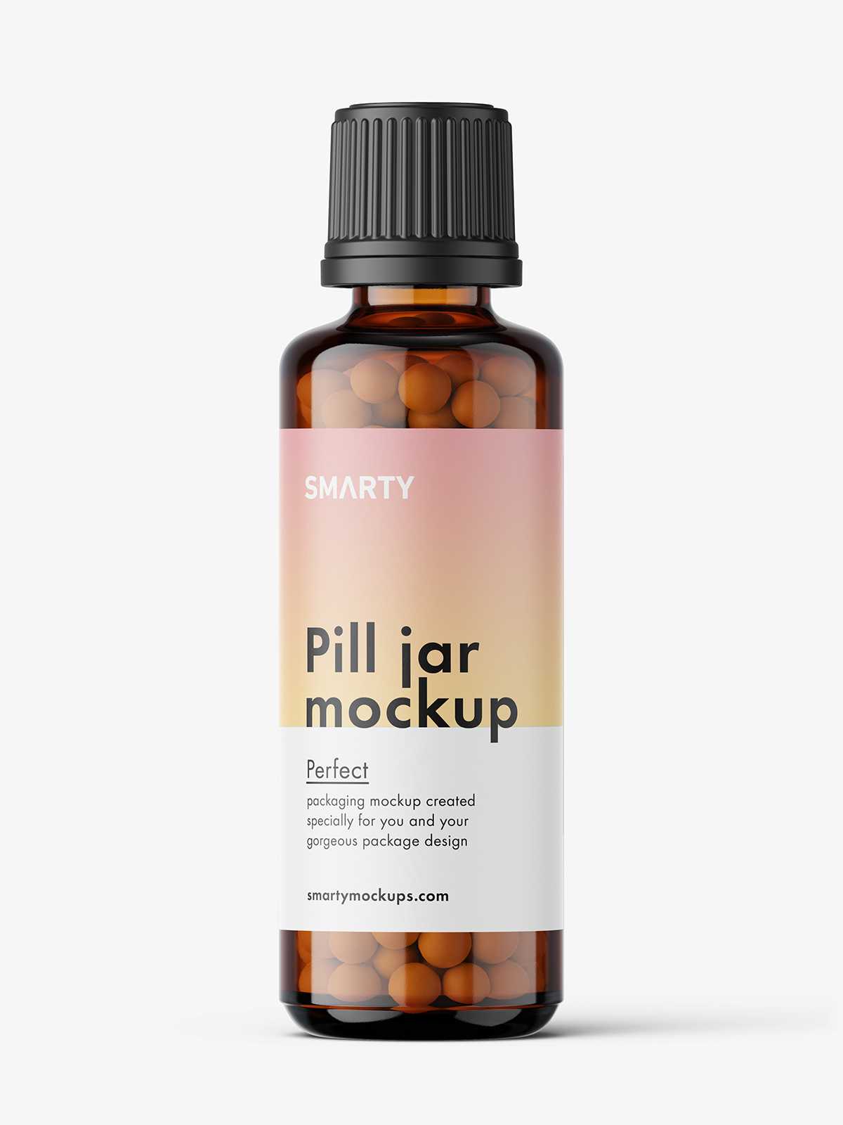 Amber bottle with pills mockup / 50 ml