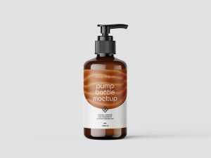 Amber bottle with pump closure mockup