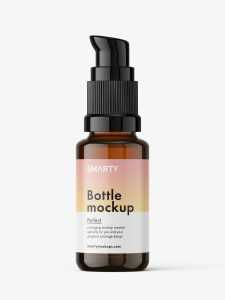 Amber bottle with push pump mockup / 10 ml