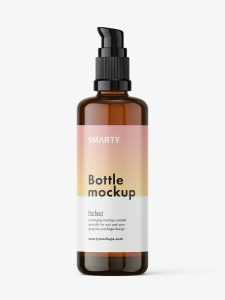 Amber bottle with push pump mockup / 100 ml