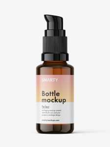Amber bottle with push pump mockup / 20 ml