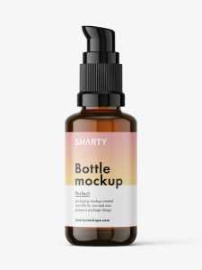 Amber bottle with push pump mockup / 30 ml