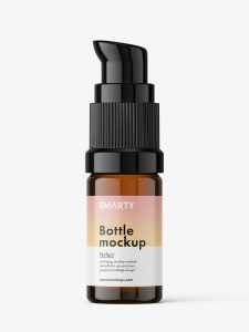 Amber bottle with push pump mockup / 5 ml