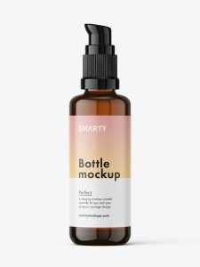 Amber bottle with push pump mockup / 50 ml