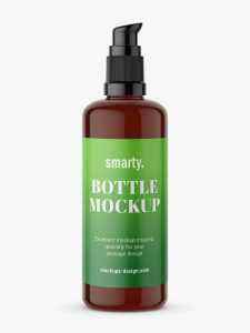 Amber bottle with push spray mockup
