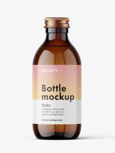 Amber bottle with silver lid mockup