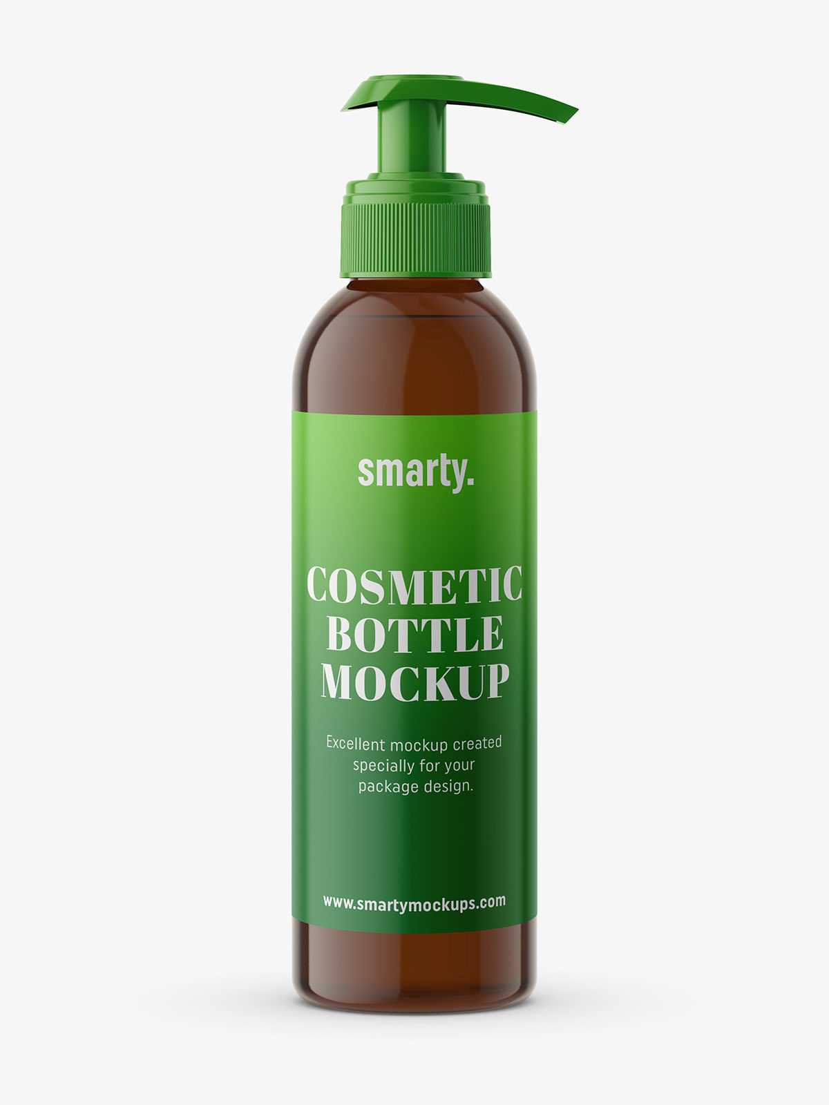 Amber cosmetic bottle with pump mockup