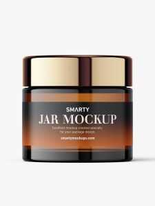 Amber cosmetic jar with reflective lid mockup