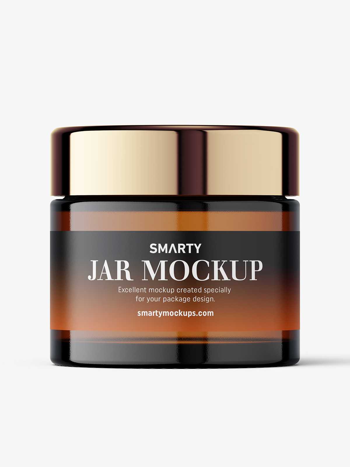 Amber cosmetic jar with reflective lid mockup