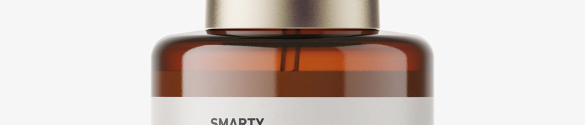 Amber cream pump bottle with seal mockup